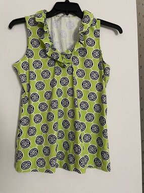 Lulu-B Lime Green and Black Printed Tie-Neck Tank